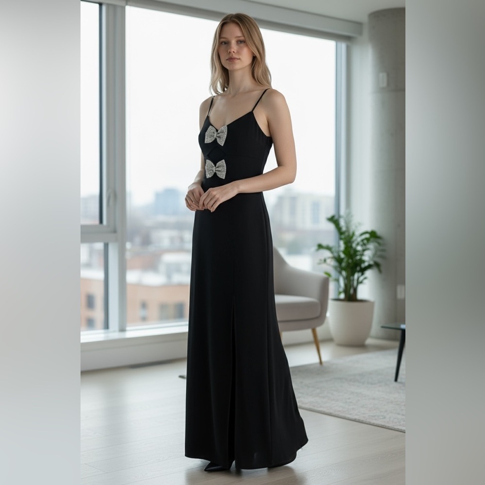 Ever New Elegant Black Maxi Dress with Silver Accents - Formal Wear - Size 0